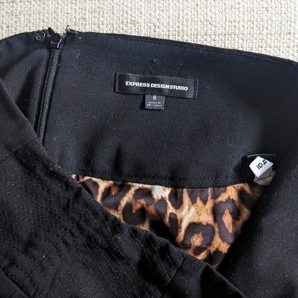 Express Design Studio Black Pencil Skirt High Waisted Lined Leopard Print Size 6 - Picture 5 of 6